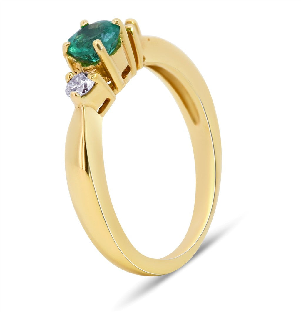 Emerald and Diamond Three Stone Ring