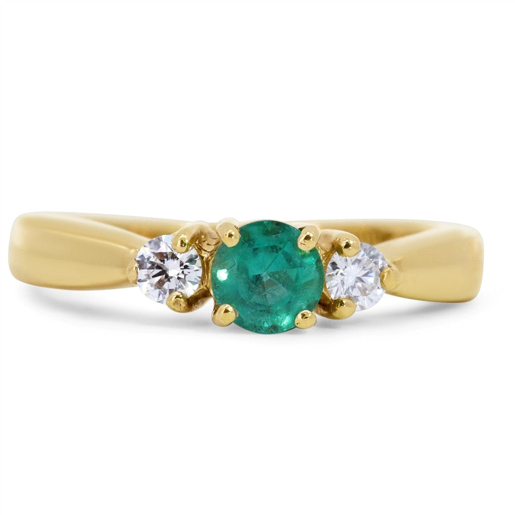 Emerald and Diamond Three Stone Ring
