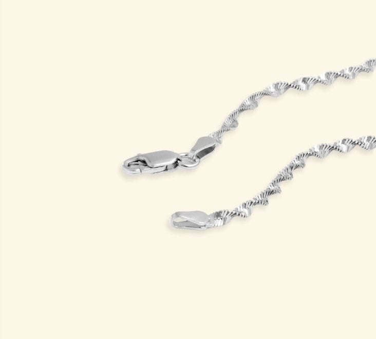 Rhodium Over Sterling Silver Twist Magic Chain