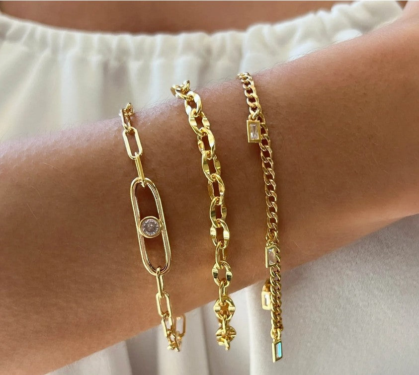 14k Gold over 925 Sterling Silver Diamond Cut Link Bracelet – Made in Italy 7"