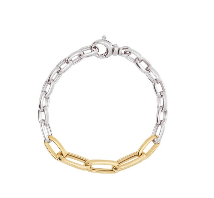 14K Gold Over Silver Italian Two-Tone Graduated Link Bracelet 7.25"