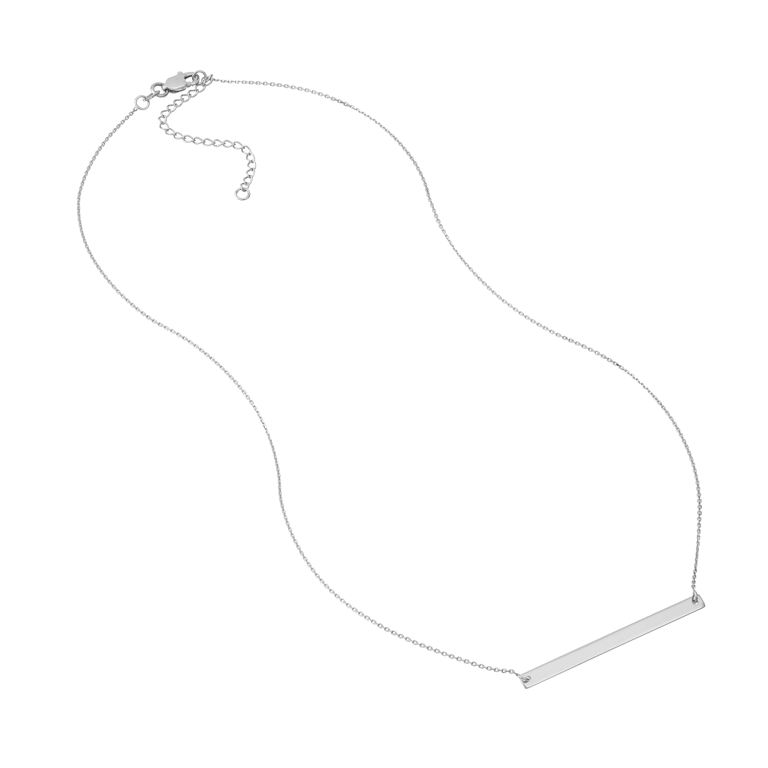Sterling Silver Bar Necklace | 16–18 Inch Adjustable Cable Link Chain