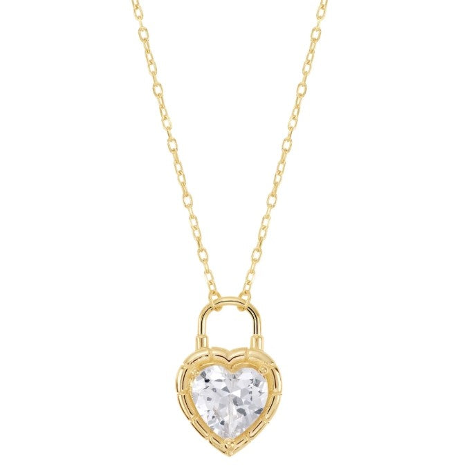 Gold Over Sterling Silver CZ Heart Lock Necklace