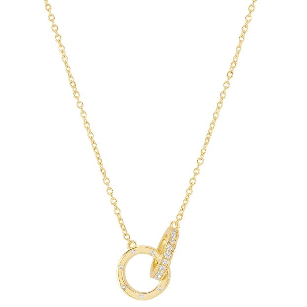 14K Gold Over Sterling Silver CZ Interlock Ring Necklace