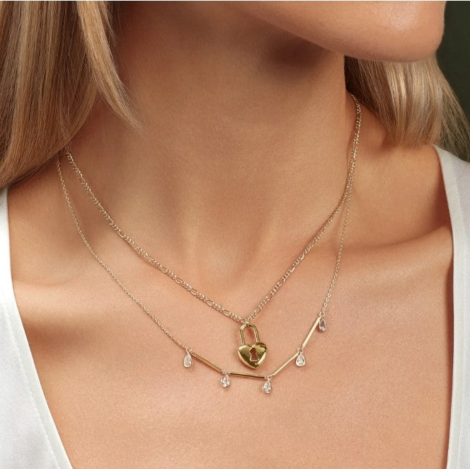 14K Gold Over Sterling Silver CZ Teardrop & Bar Neckalce