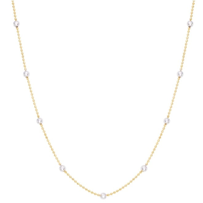 Gold Over Sterling Silver Two Tone Diamod Cut Beaded Necklace