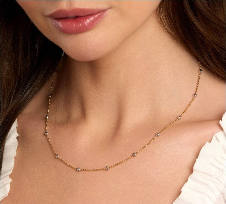 Gold Over Sterling Silver Two Tone Diamod Cut Beaded Necklace
