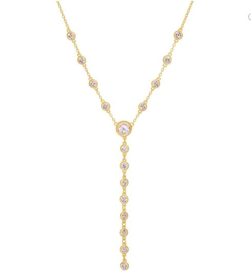 Gold Over Sterling Silver CZ Bezel 'Y' Necklace