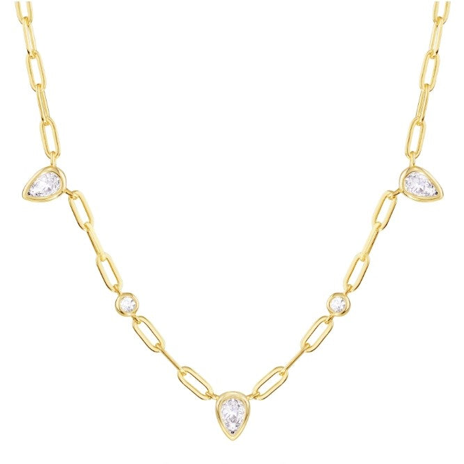 Gold Over Sterling Silver CZ Paperclip Necklace