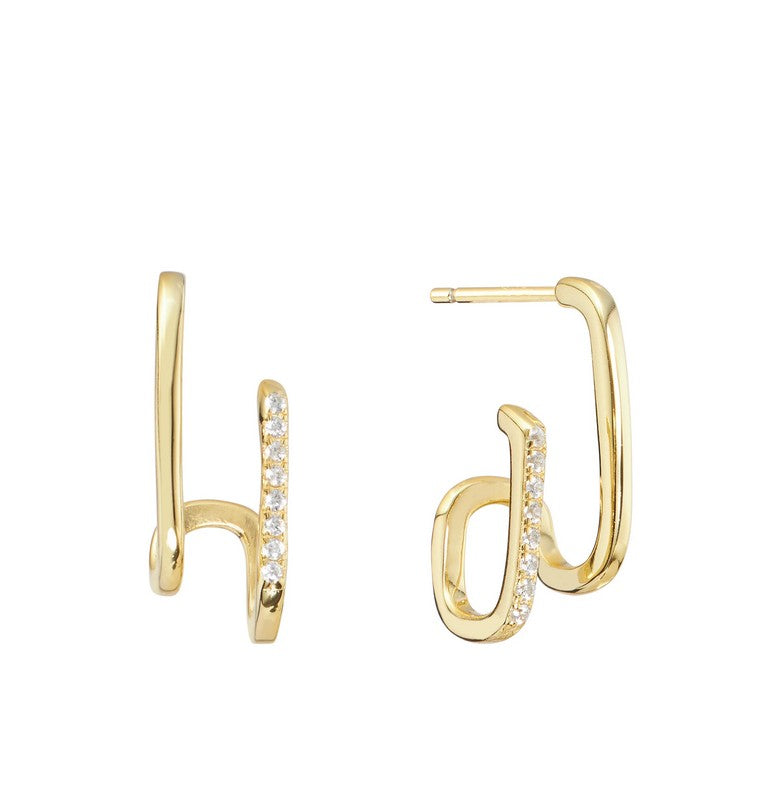 14K Gold Plated 925 Sterling Silver Modern Ear Cuff Earrings With CZ