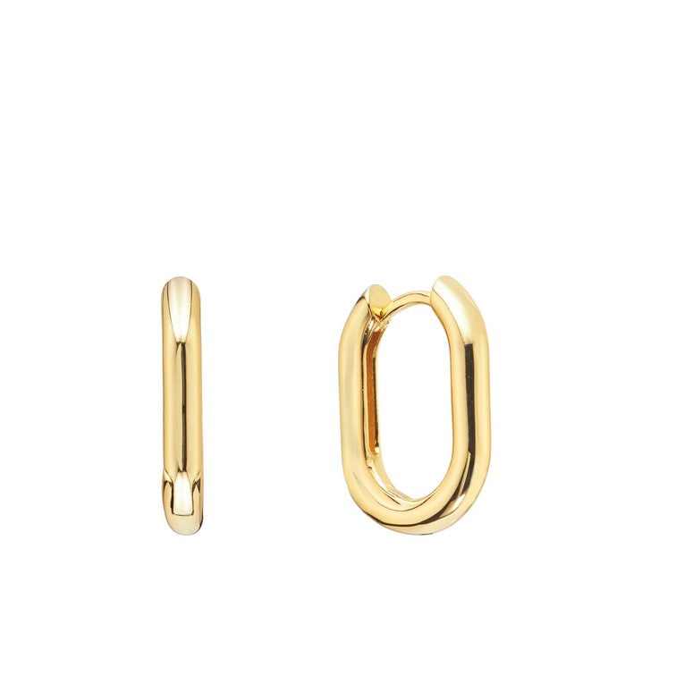 Oval Huggie Hoop Earrings Gold Over 925 Sterling Silver Earrings 16mm