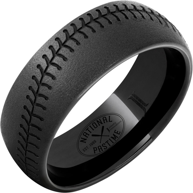 Domed Basball Stitch Ring Black Diamond Ceramic: National Pastime Collection