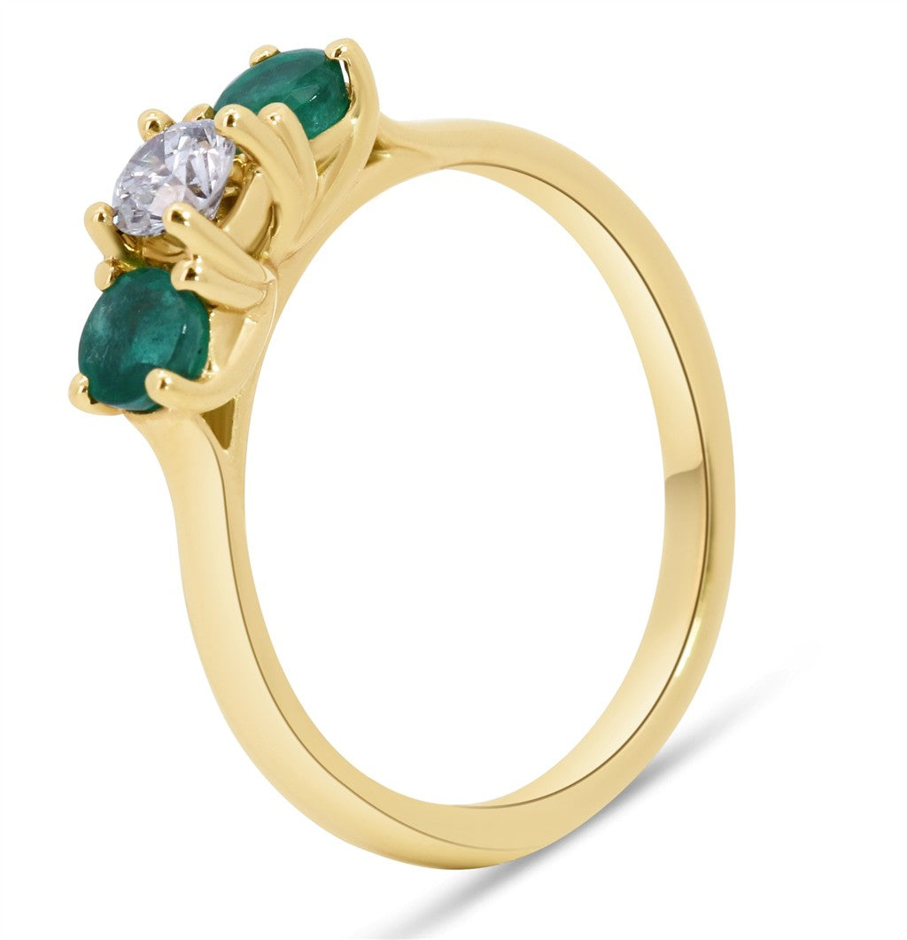 Diamond & Emerald Round Three Stone Ring