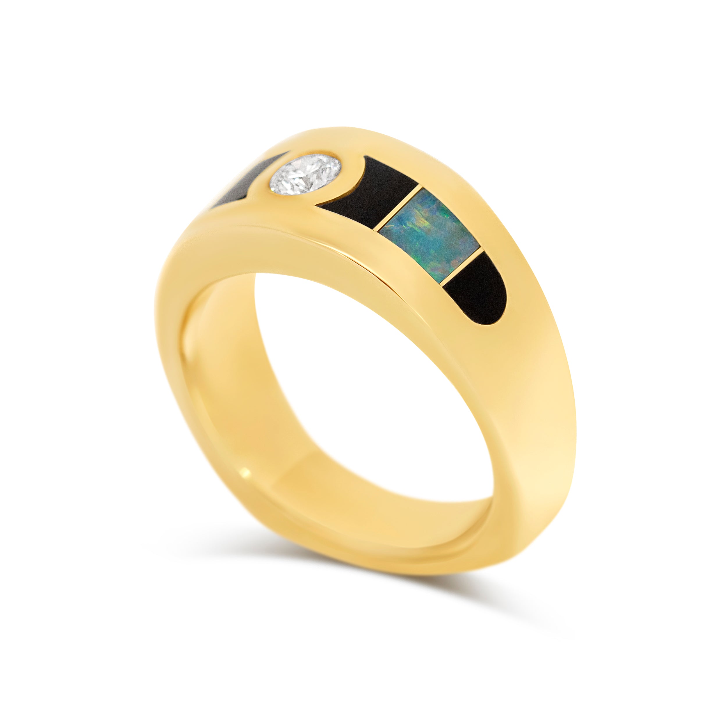 14 Karat Yellow Gold Diamond & Inlay Mens Ring