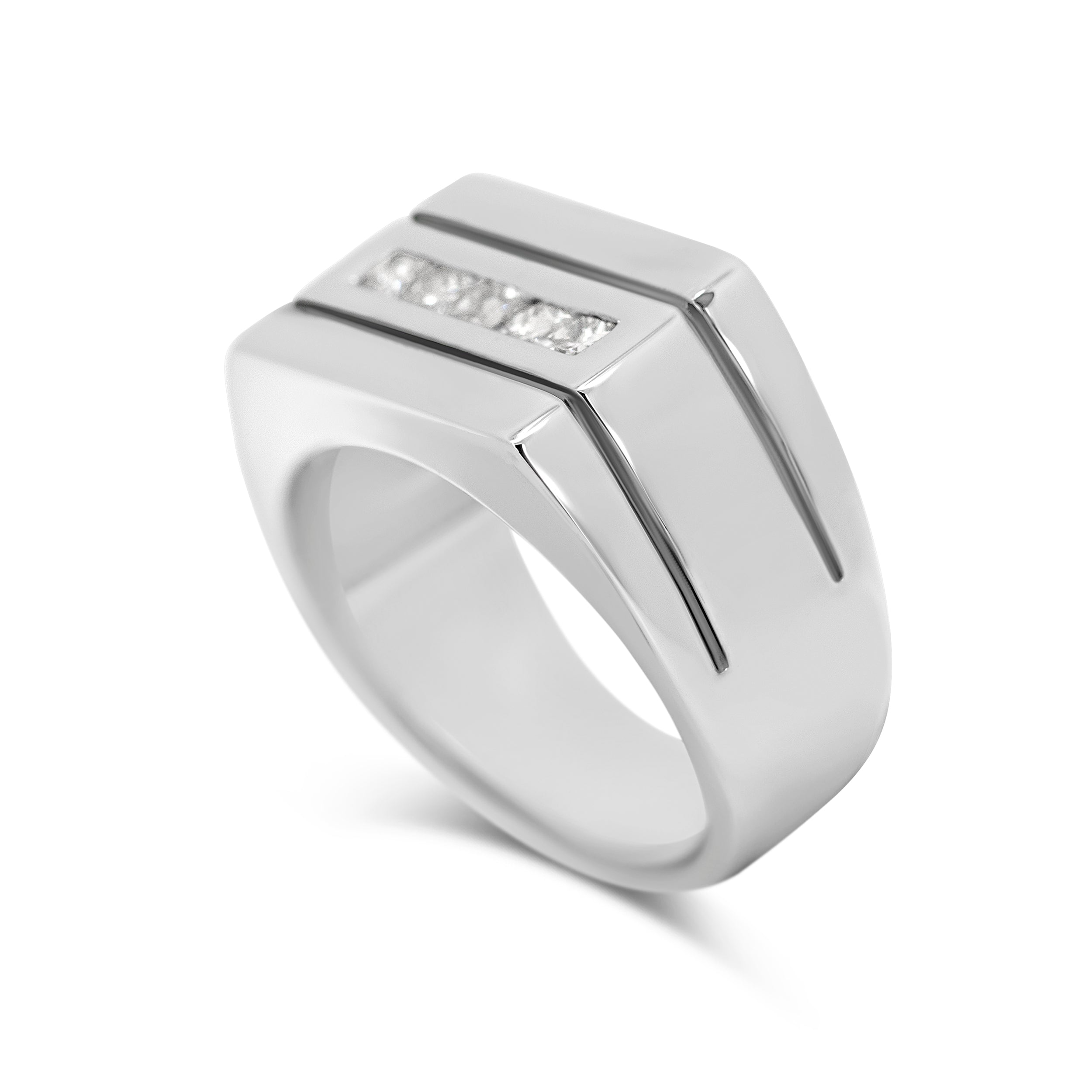 14 Karat White Gold Square Top Channel Men's Ring
