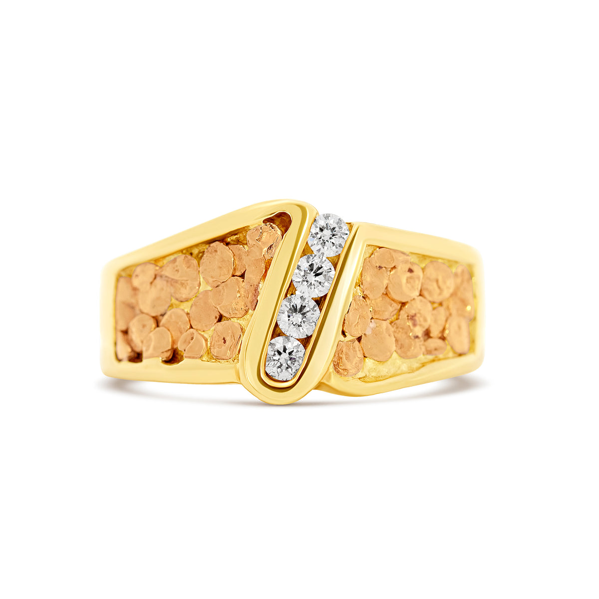 14K Yellow Gold Men's Nugget & Natural Diamond Ring | Joe Kassab Jewelers
