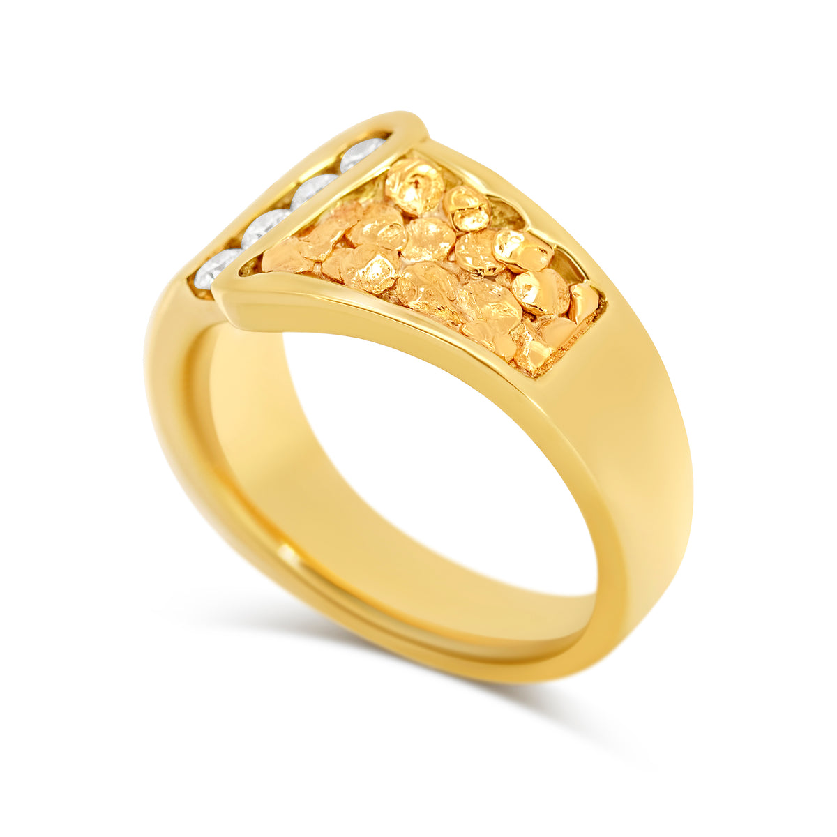 14K Yellow Gold Men's Nugget & Natural Diamond Ring | Joe Kassab Jewelers