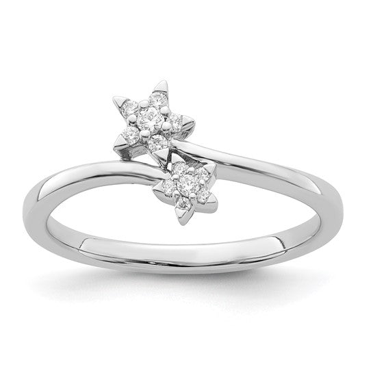 14K White Gold Bypass Star Diamond Fashion Ring