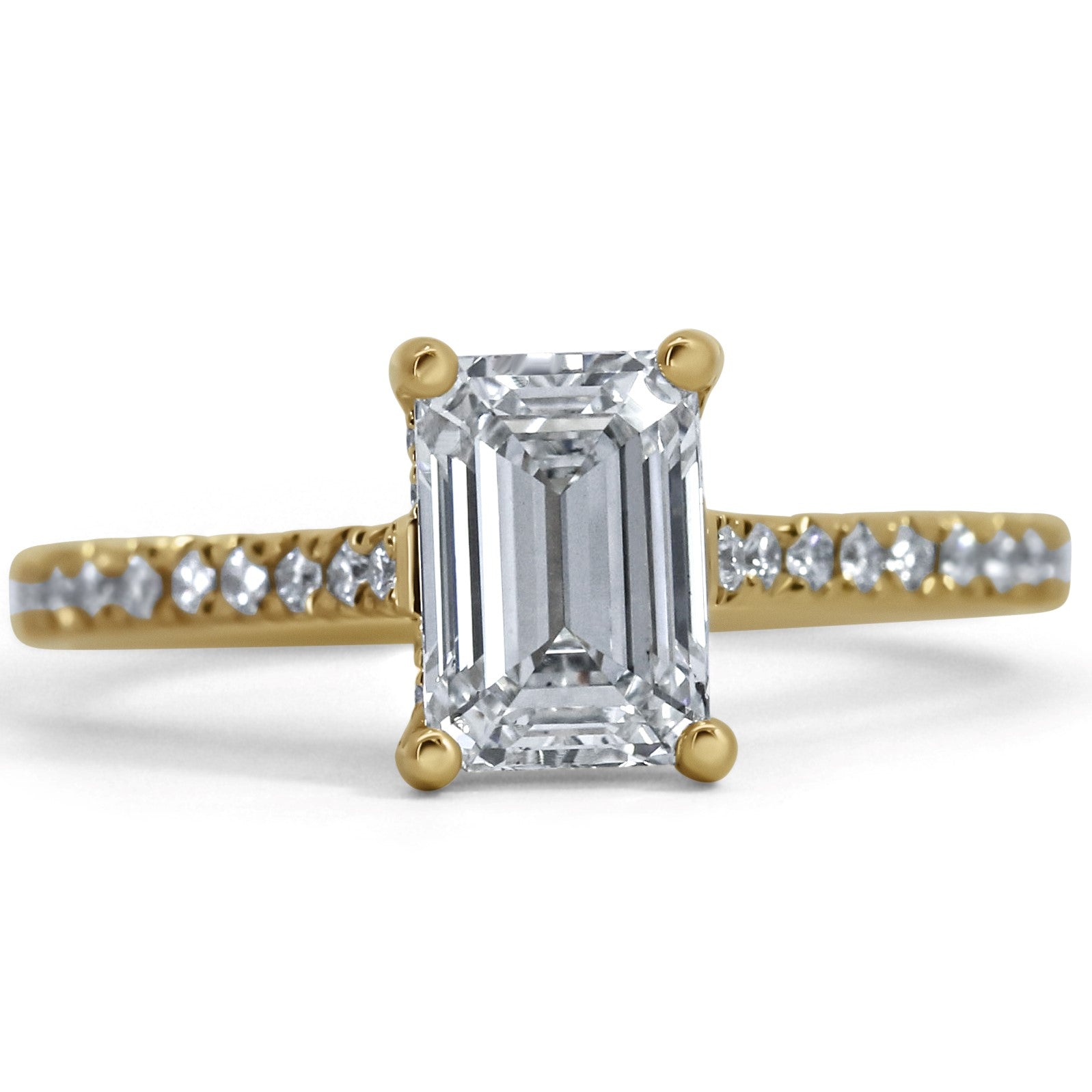 14K Lab Grown Emerald Diamond Classic Cathedral Style Engagement Ring