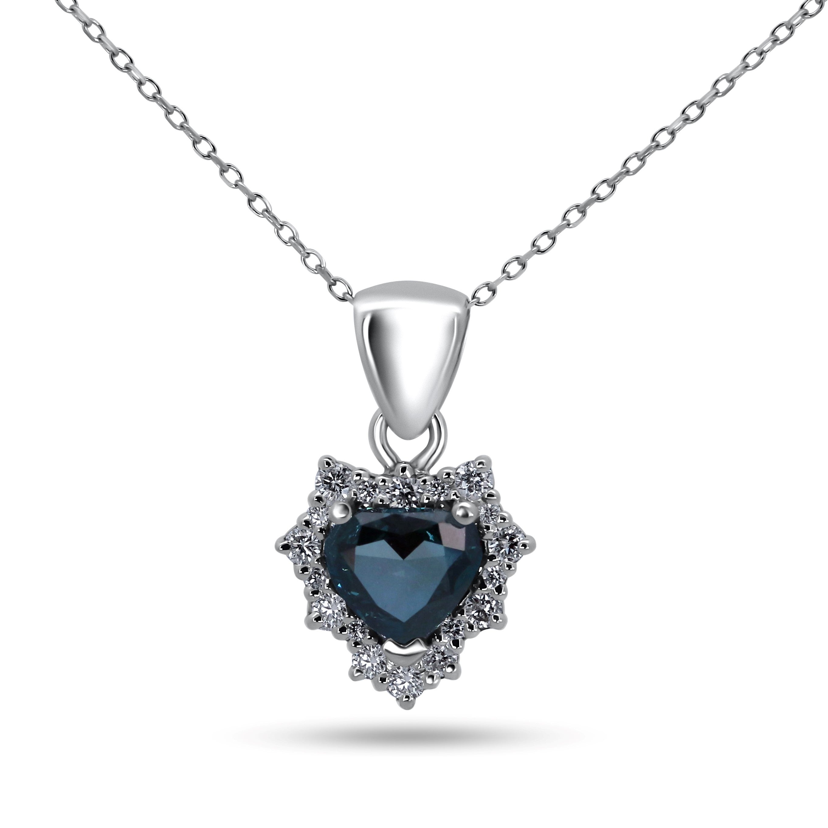 14K Blue & White Diamond Heart Pendant