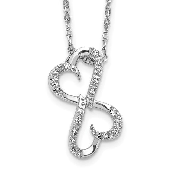 14K White Gold Double Heart Infinity Diamond Necklace | 0.05 CTW