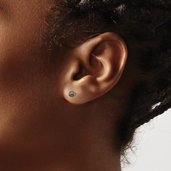 14K White Gold Black Freshwater Pearl Stud Earrings