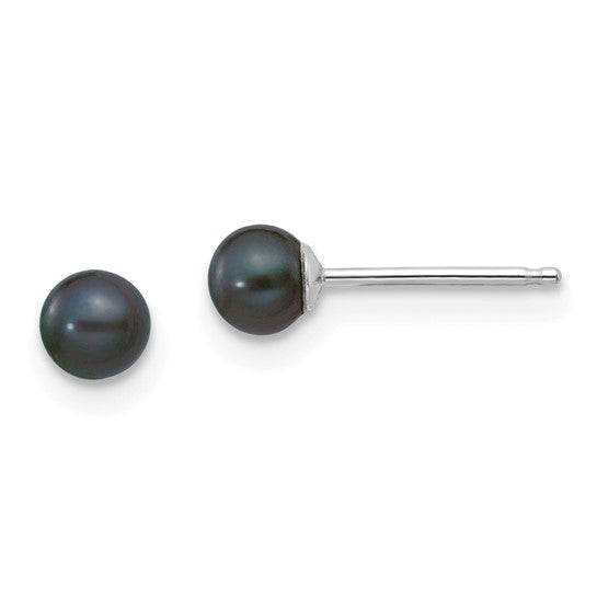 14K White Gold Black Freshwater Pearl Stud Earrings