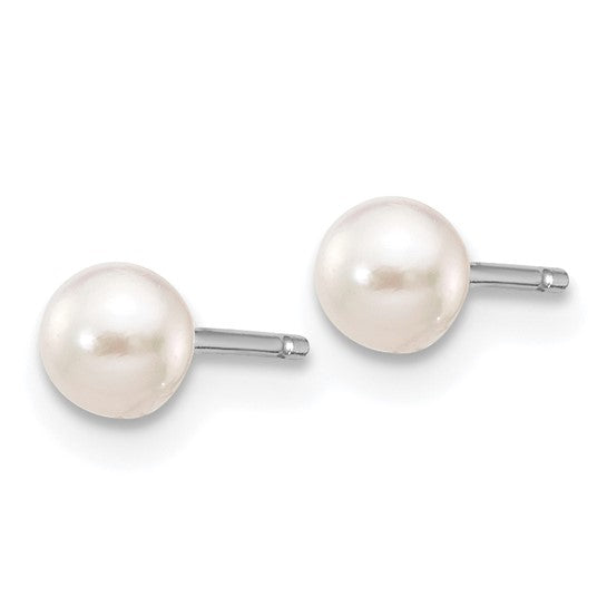 14K White Gold 3–4mm White Saltwater Akoya Pearl Stud Earrings