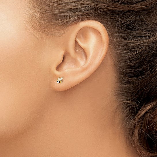 14K Yellow Gold Bumble Bee Enamel Stud Earrings