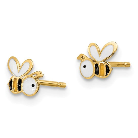 14K Yellow Gold Bumble Bee Enamel Stud Earrings
