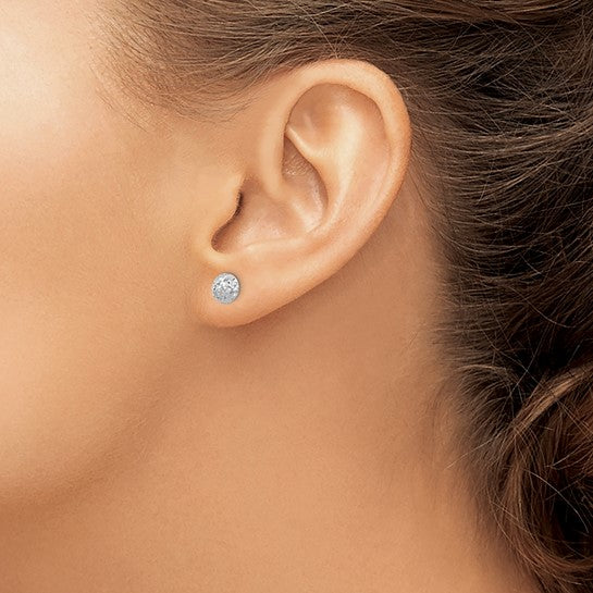 14K White Gold 6mm Diamond-Cut Puffed Round Stud Earrings