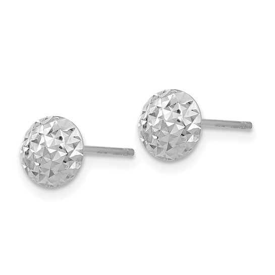 14K White Gold 6mm Diamond-Cut Puffed Round Stud Earrings