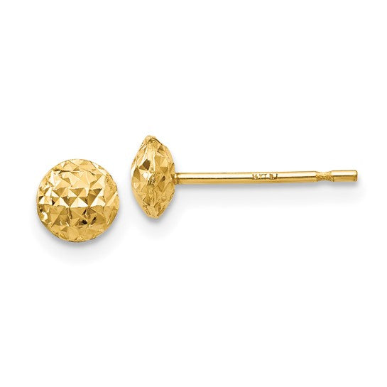 14K Yellow Gold 5mm Diamond-Cut Puffed Round Earrings