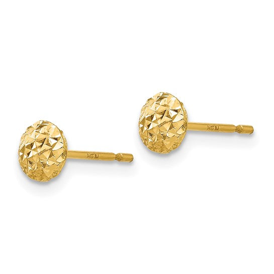 14K Yellow Gold 5mm Diamond-Cut Puffed Round Earrings