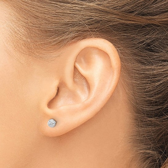 14K White Gold 4.5mm Diamond-Cut Puffed Round Stud Earrings
