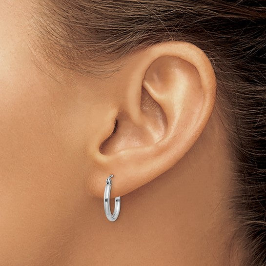 14 Karat White Gold Hoop Earrings – 2.00mm Polished Hoops