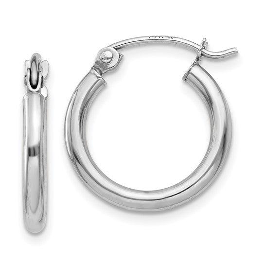 14 Karat White Gold Hoop Earrings – 2.00mm Polished Hoops