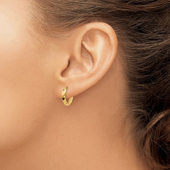 14K Daimond Cut Hinged Hoop Earrinmgs