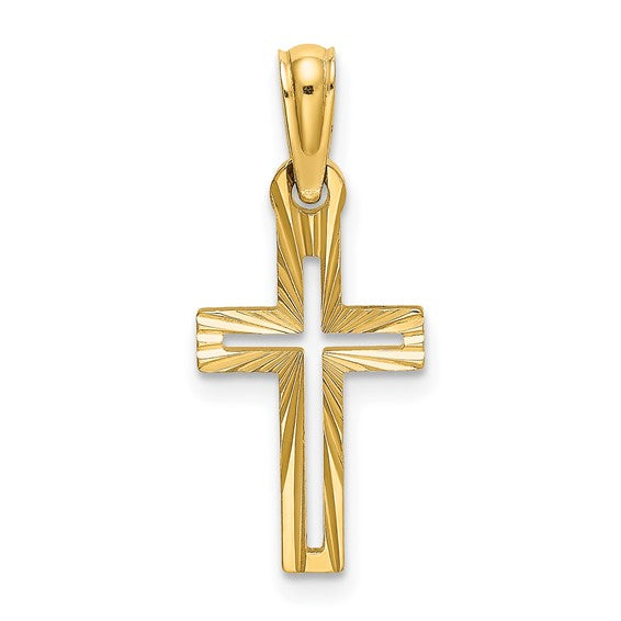 14K Diamond Cut Cross Pendant