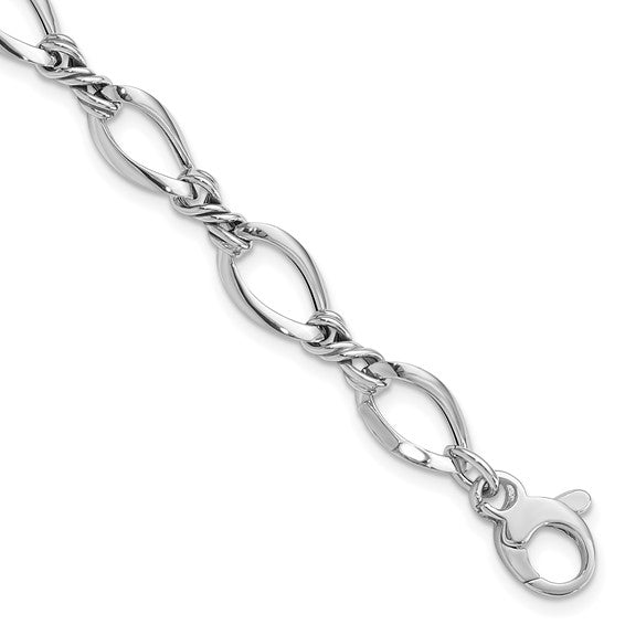 14 Karat White Gold Twisted Oval Link Bracelet – 7.5 Inch