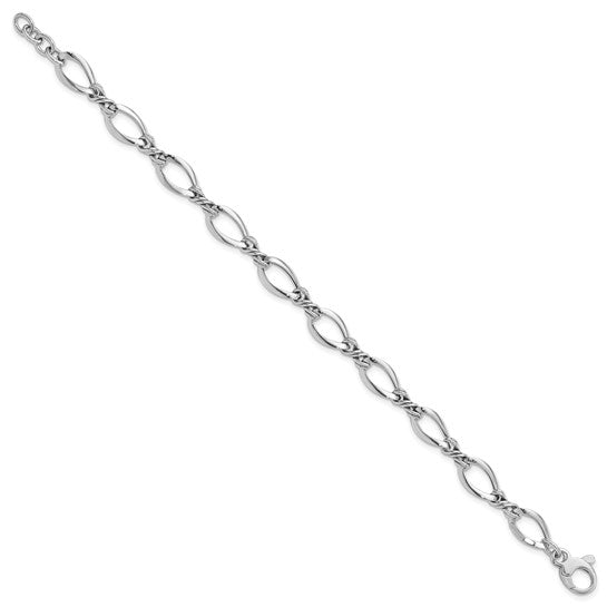 14 Karat White Gold Twisted Oval Link Bracelet – 7.5 Inch