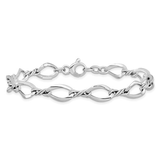 14 Karat White Gold Twisted Oval Link Bracelet – 7.5 Inch