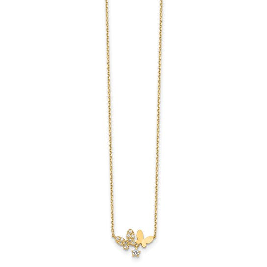 14 Karat Yellow Gold Butterfly & Cubic Zirconia Necklace | 16–18"