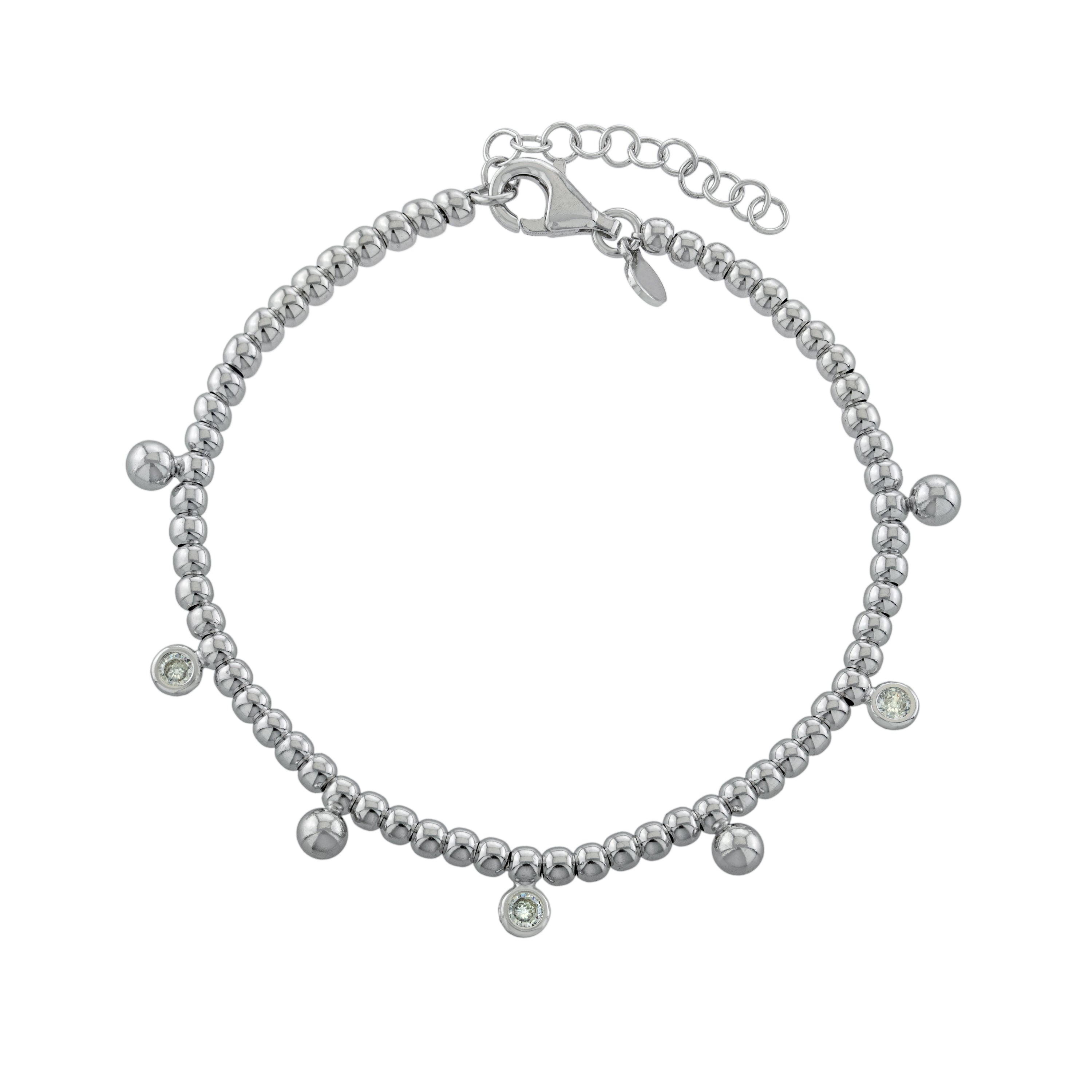 925 Sterling Silver Bezel Set CZ Bead Bracelet – Made in Italy Adjustable 6.75–7"