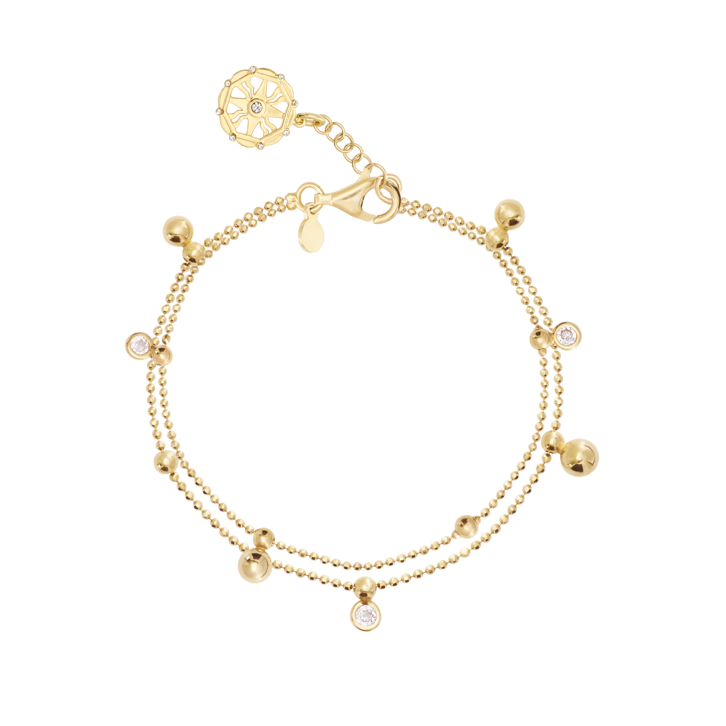 14 Karat Yellow Gold Over Sterling Silver Double Beaded CZ Bracelet