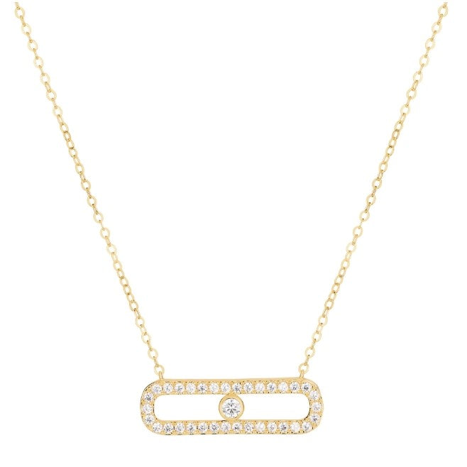 14K Gold Over Sterling Silver CZ Open Bar Necklace