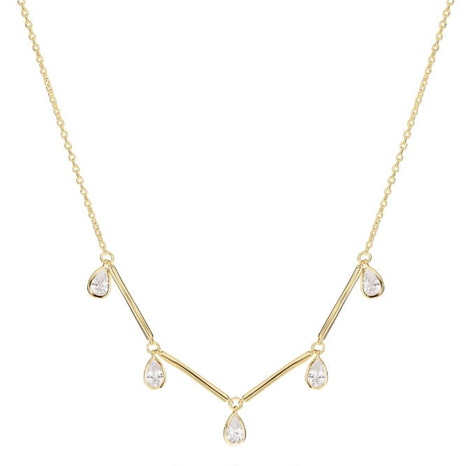 14K Gold Over Sterling Silver CZ Teardrop & Bar Neckalce