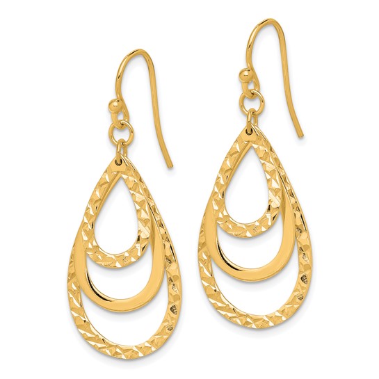 Sterling Silver Gold-tone Diamond Cut Teardrop Dangle Earrings