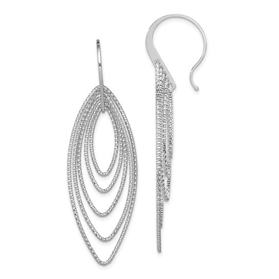 Sterling Silver Rhodium Plated Diamond Cut Marquise Shape Dangle Earrings