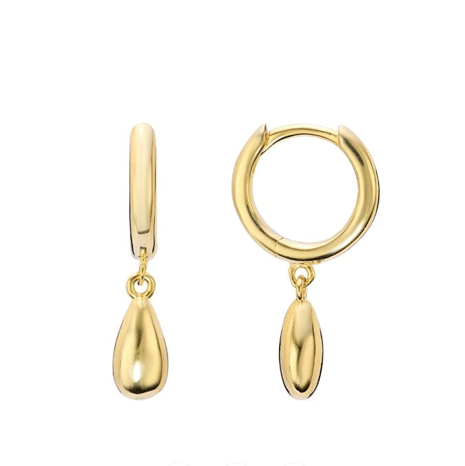 Gold Over Sterling Silver Huggie Hoop Earrings with Teardrop Dangle